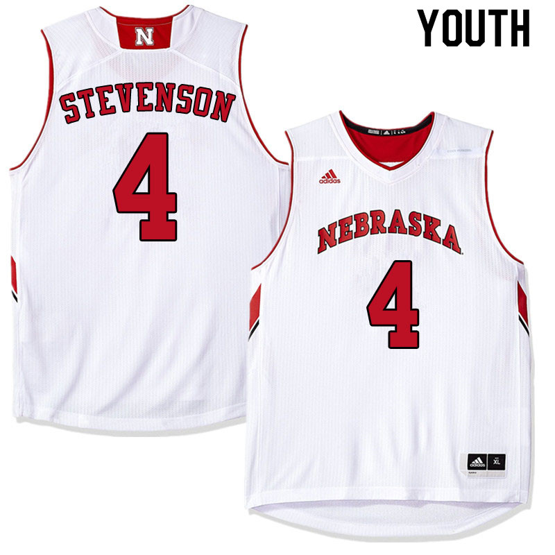 Youth #4 Shamiel Stevenson Nebraska Cornhuskers College Basketball Jerseys Sale-White